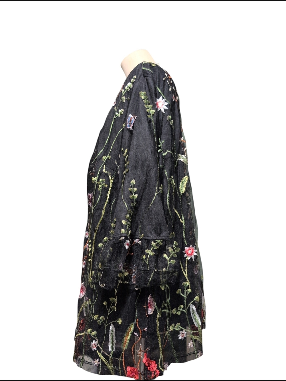 Nwt BloomChic Black V-Neck Tunic with Multicolor Floral Embroidery Sheer 22 24 - Picture 4 of 13